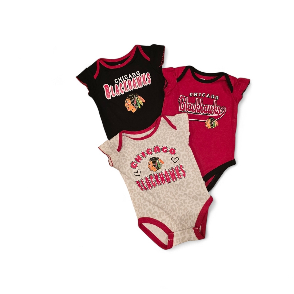 NHL Chicago Blackhawks Baby One-Piece Bodysuit Set - Black, Red, Cream